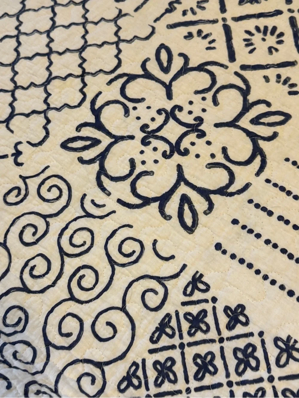 Navy and White Patchwork Quilted Reversible Bedspread - Full/Queen